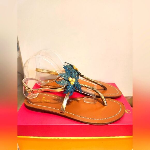 NIB Kate Spade New York "Palm Tree" Gold Leather Strappy Sandals Sz.9 Ret.$198 - Picture 7 of 10